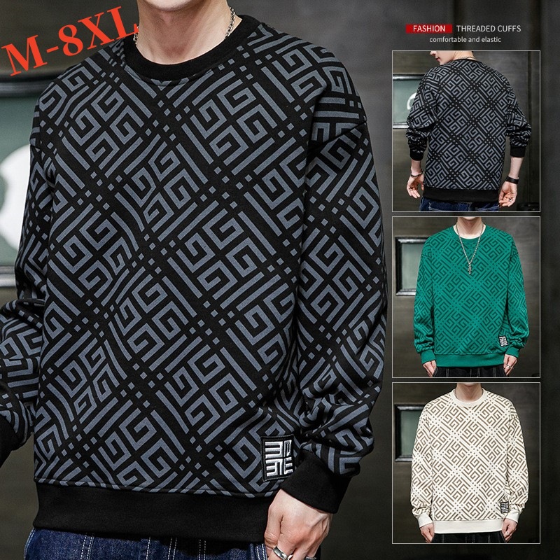 Cross-Border Long-Sleeved Sweatshirt for Men, 2024 Spring and Autumn Style, Round Neck, Loose Fit, Large Size T-Shirt, Trendy and Versatile, Inner Layer Base Shirt