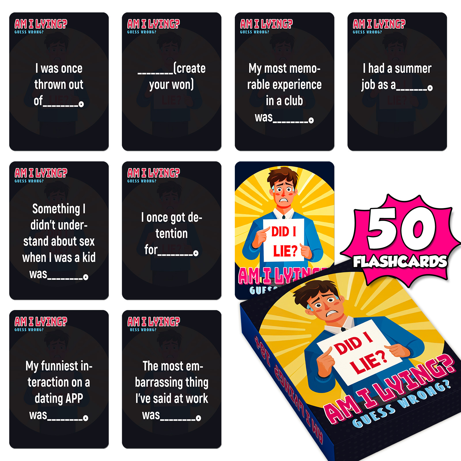 New 50-Piece Board Game Interactive Cards, Liar's Drinking Punishment Cards, Friends' Gathering Drinking Toy Cards