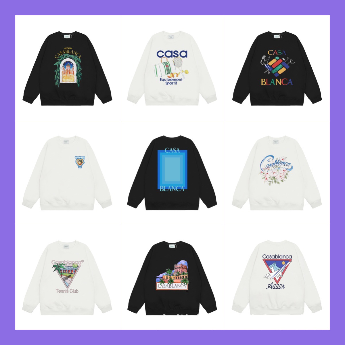 European Trendy Brand Casablanca Autumn and Winter New Printed Unisex Cotton Crew Neck Sweatshirt Top for Men and Women