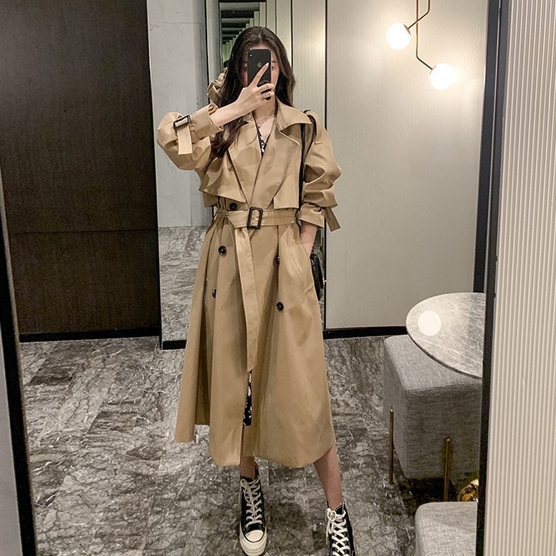 Korean Style British Style Mid-Length Khaki Trench Coat for Women 2026 Autumn and Winter New Loose Casual Coat Jacket