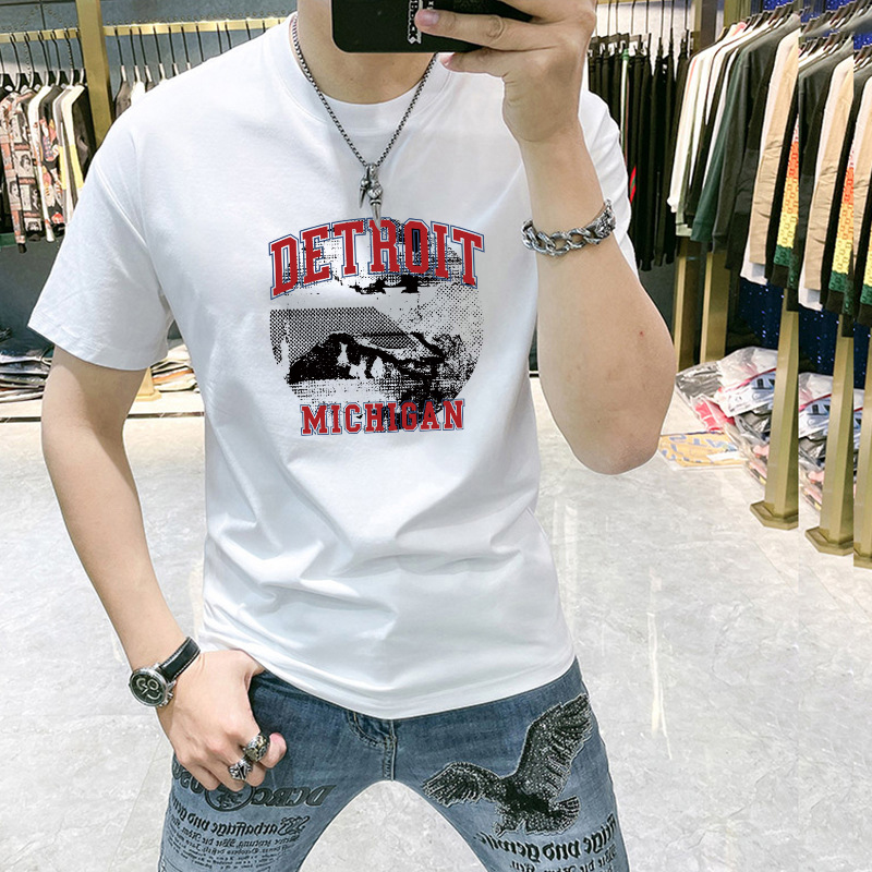 Men's T-shirt Short-sleeved Fashion Printed Clothes Men's Trendy Slim-fit Handsome Slimming Trendy Men's Half-sleeved Top Men's T-shirt