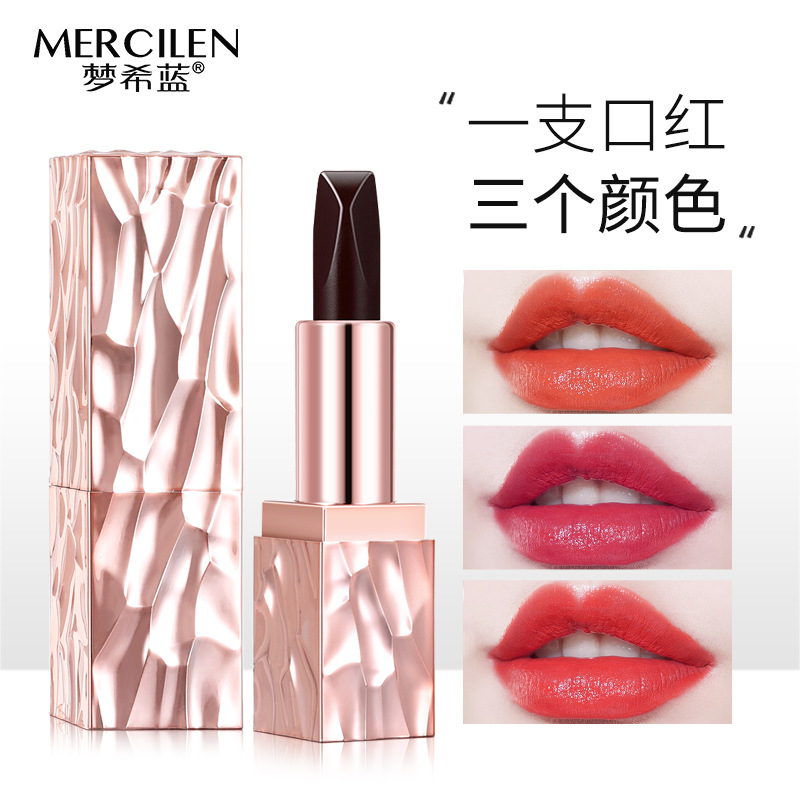 Mengxilan Gold Diamond Fengying Three-color Lipstick Internet Celebrity Same Style Makeup Lipstick Waterproof Not Easy to Fade Cheap Student Style