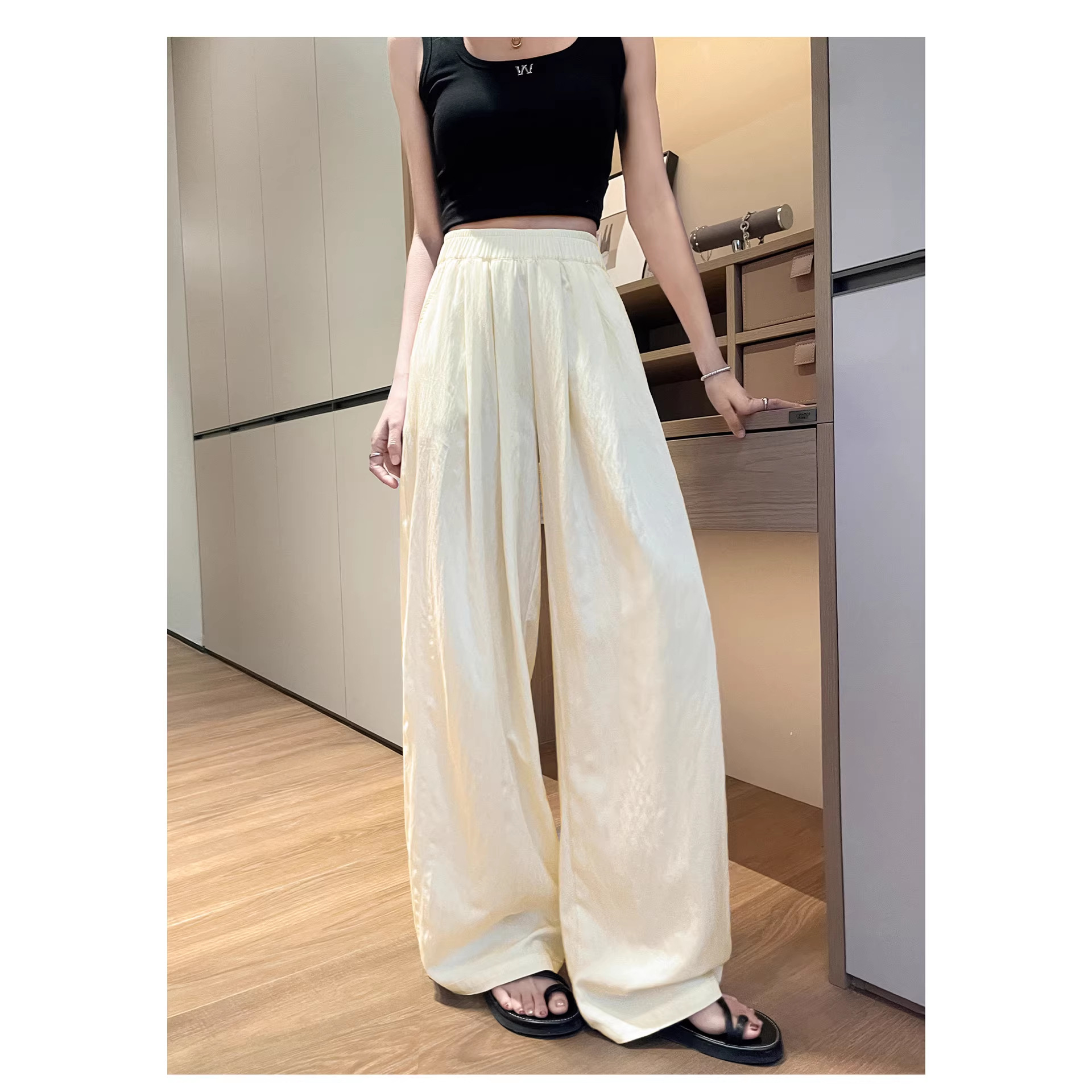 Ice Silk Wide-Leg Pants for Women, Summer Thin Style, 2026 New Product, Ice Wrinkle Cotton Casual Yamamoto Pants, High-End Drapey Pants