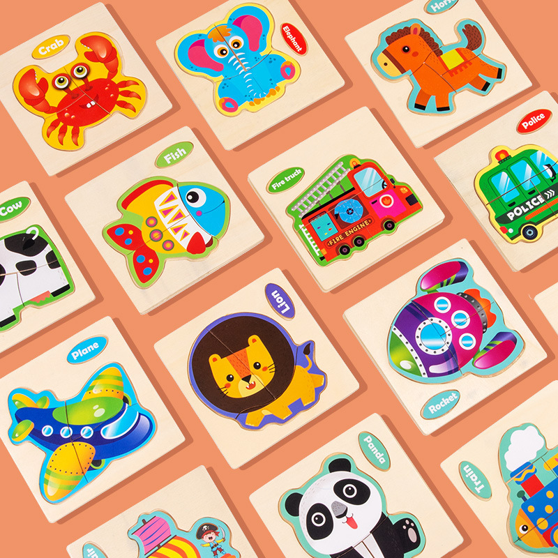 Wooden educational toys children cartoon animal puzzle young children wooden buckle small puzzle puzzle building blocks wholesale