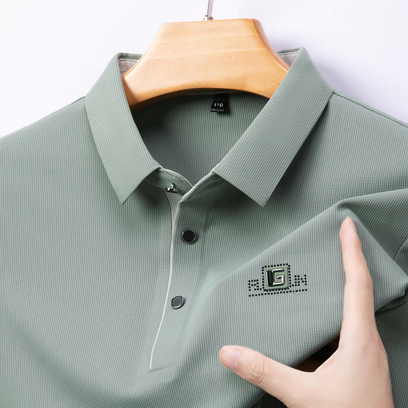 Spring and Autumn New Long Sleeve Polo Shirt Men's T-Shirt Business Commuter Lar Printed Comfortable Breathable Top for Men