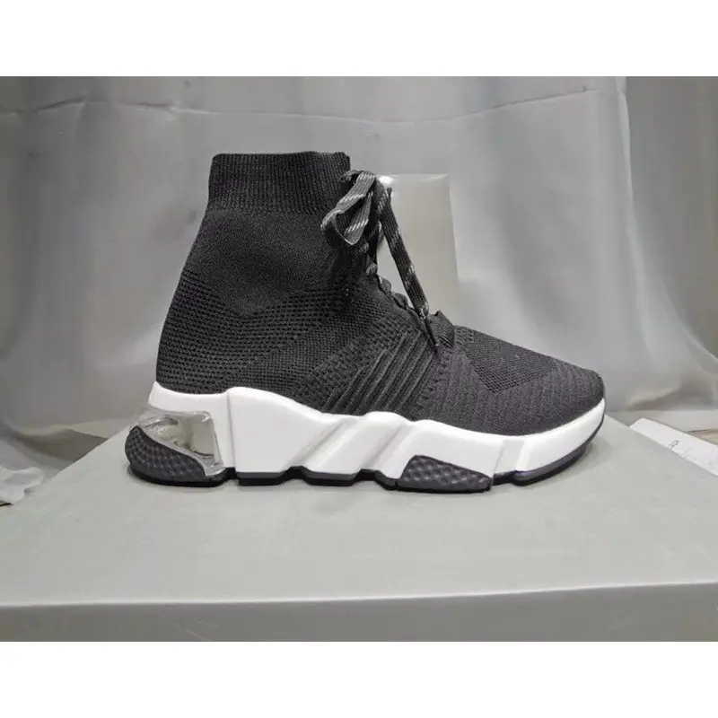 2021 Winter New Paris Socks Shoes Flat Lace-up Knitted B Family Letter High-top Elastic Couple Women's Shoes