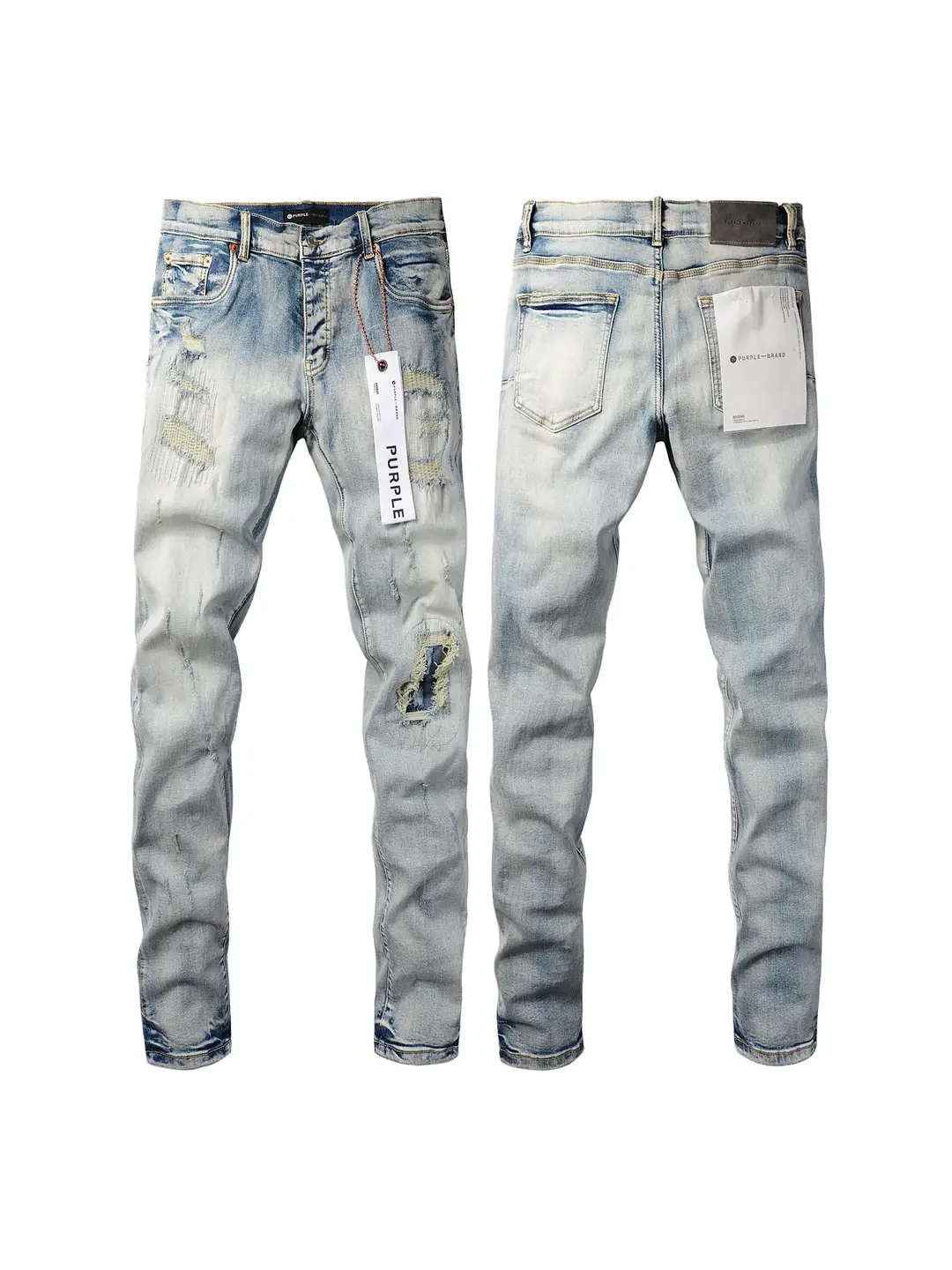 Stylish Splash Ink Retro Street hip hop American High Street Trendy Designer Men's silm Pants Patch Elastic Denim