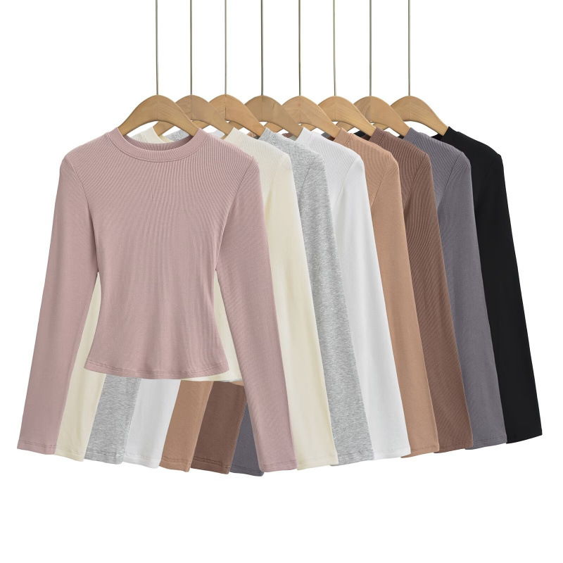 Cross-Border Women's Clothing Wholesale Skims Kardashian Round Neck Base Shirt Autumn and Winter New Slim Fit Long-Sleeve T-Shirt Top