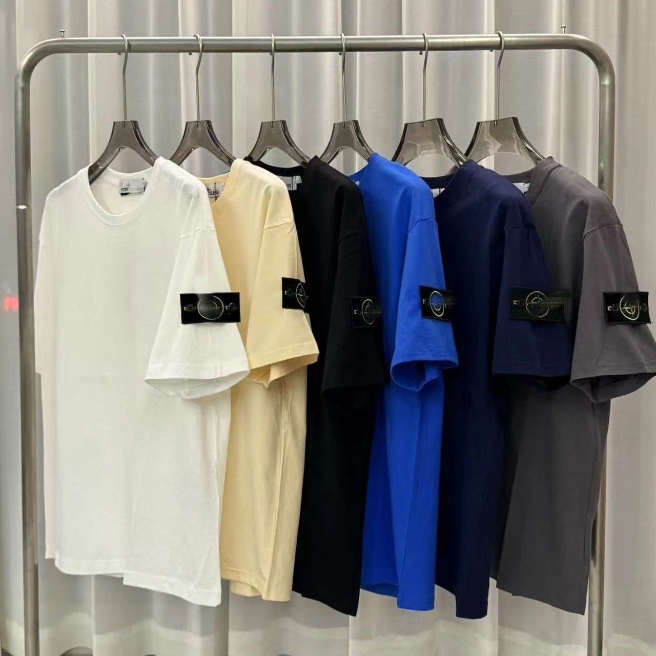 Cross-border Ston Island Stone Foreign Trade Single Island Classic Micro-sleeve Medal Solid Color Short-sleeved T-shirt
