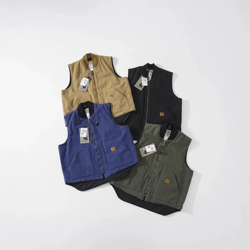 Cross-border card home leisure hundred and one washed do old grinding V02 ancient heavy washed thick quilted beaded ground canvas cotton vest tide