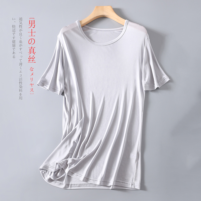 Summer High-grade Mulberry Silk Men's T-shirt Double-sided Knitted Silk Short-sleeved Round Neck Culture Undershirt Pajamas