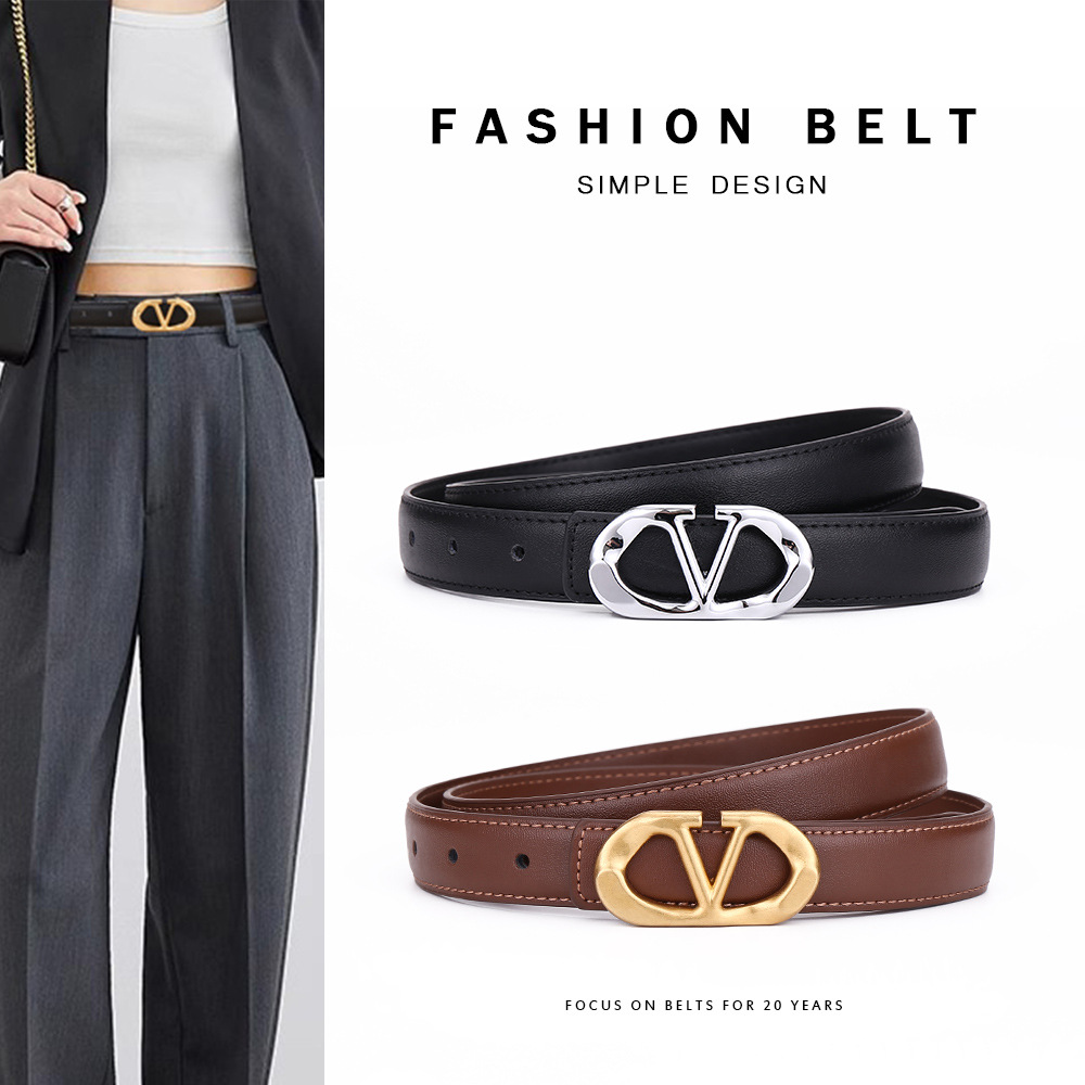 Huajia Women's Belt, Versatile Decorative Cowhide Leather Belt, Women's Business Style, High-End Fashion Design, Simple