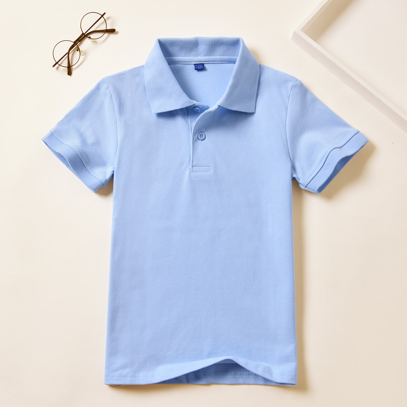 Children's Blue Polo Shirt Short-sleeved Cotton Boy's Lapel T-shirt Summer School Uniform Girls' Middle-aged Children's Half-sleeved T-shirt