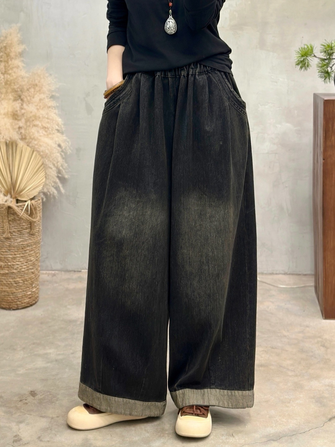 26 Spring Style Women's Wide-Leg Jeans, Loose Casual Korean Style Academy Style Long Pants, Slimming Pants, New Elastic Waistband