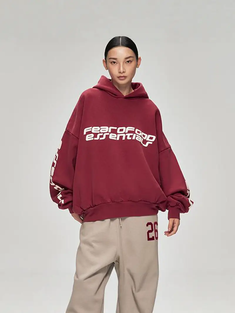 25Fw Essentials American Niche Trendy Brand Autumn and Winter Velvet Loose Hooded Sweatshirt for Men and Women Couples Trendy