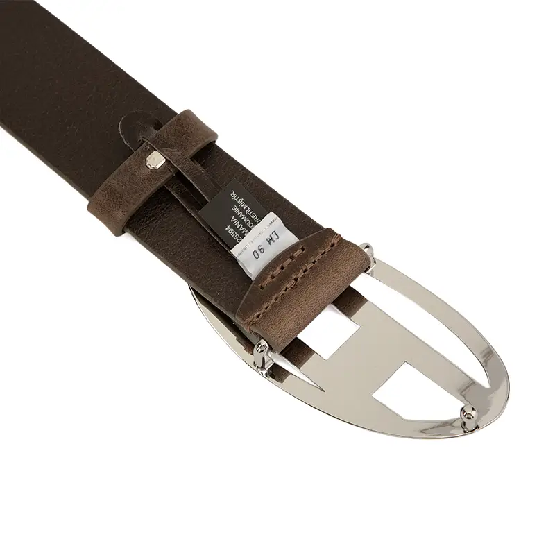 Diesel DIESEL Men's and Women's Neutral Silver Logo Stone Brown Leather Belt Intime Department Store Boutique 300217
