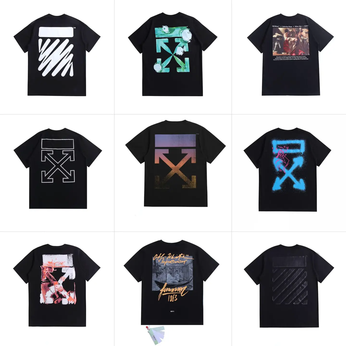 Cross-Border European and American Off Gradient Religious Year of the Tiger Wavy Line Reflective Arrow Unisex Trendy Brand Plus-Size Short Sleeve