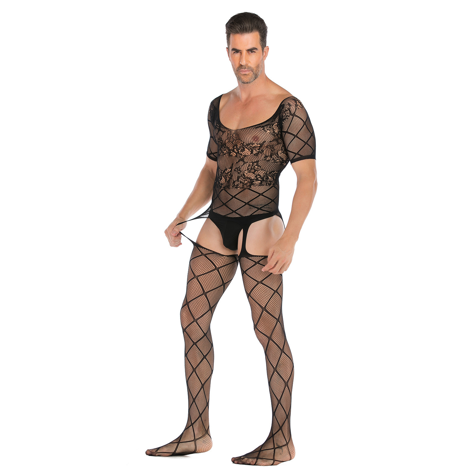 Cross-Border Men's sexy underwear one-piece socks men's one-piece mesh clothing