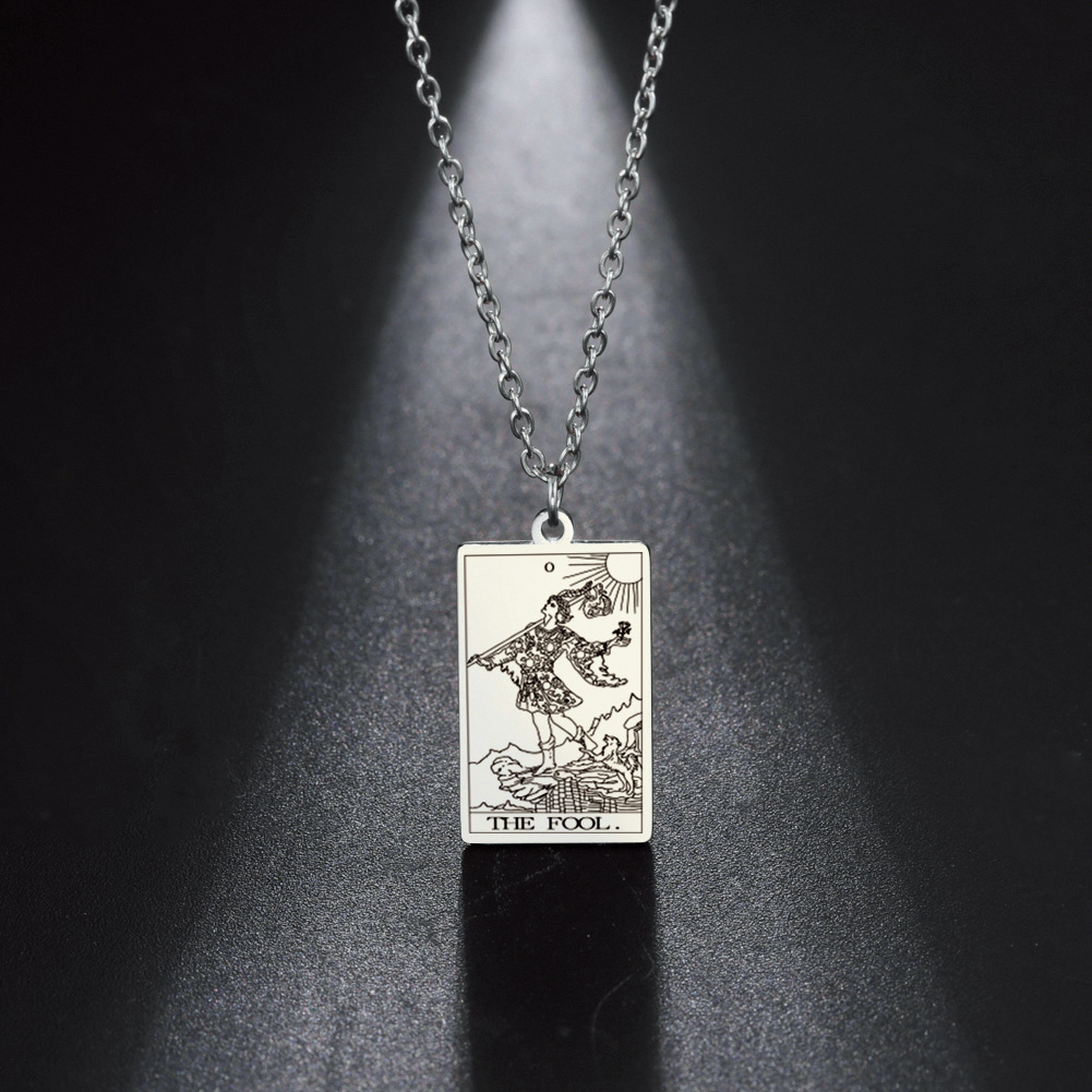 European and American Hot Selling Fashion Simple Titanium Steel Cut Square Brand Men and Women Hip Hop Jewelry small size Tarot Stainless Steel Necklace