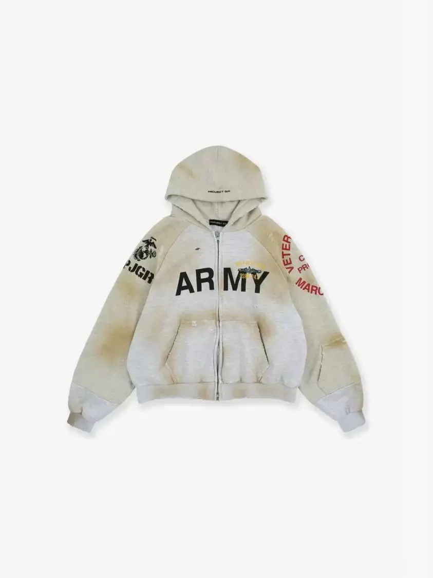 GRAILZ LEARL Heavy Fake Two-Piece Spliced Heavy Industry Pure Cotton Washed Old Zipper Hooded Wear Jacket-Dongxu Hp Third Store