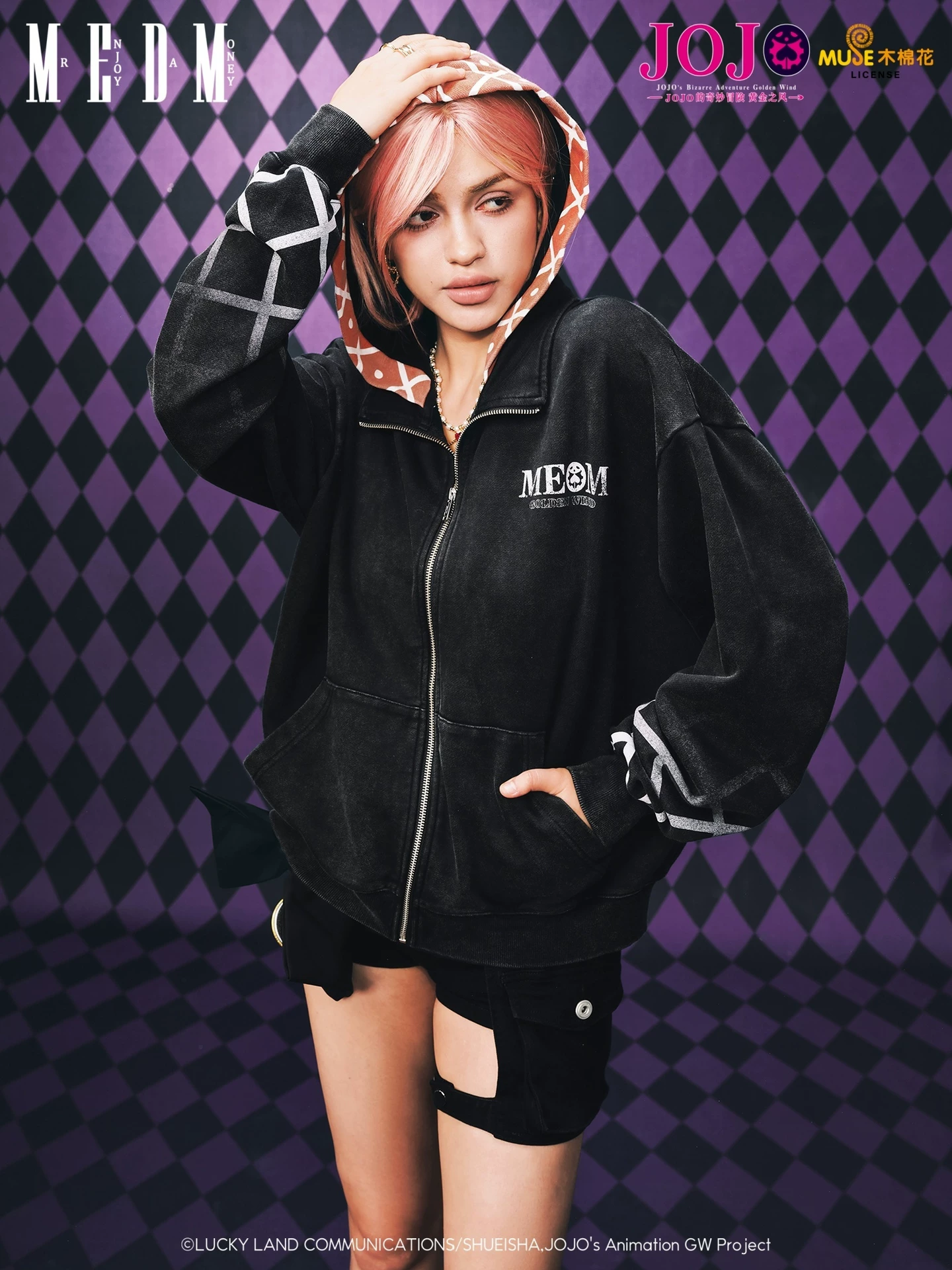 Medmxjojo's Bizarre Adventure Collaboration - Gerard Misda Printed Zip-Up Hoodie Washed Vintage Sweatshirt