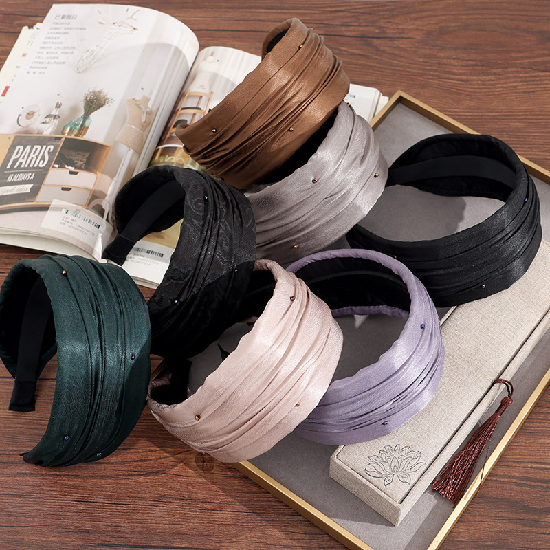 Buta Headband Wide-Brimmed Pure Color Silk Fabric Versatile Literary Hairpin Comfortable Headband Simple Headwear Pt2226