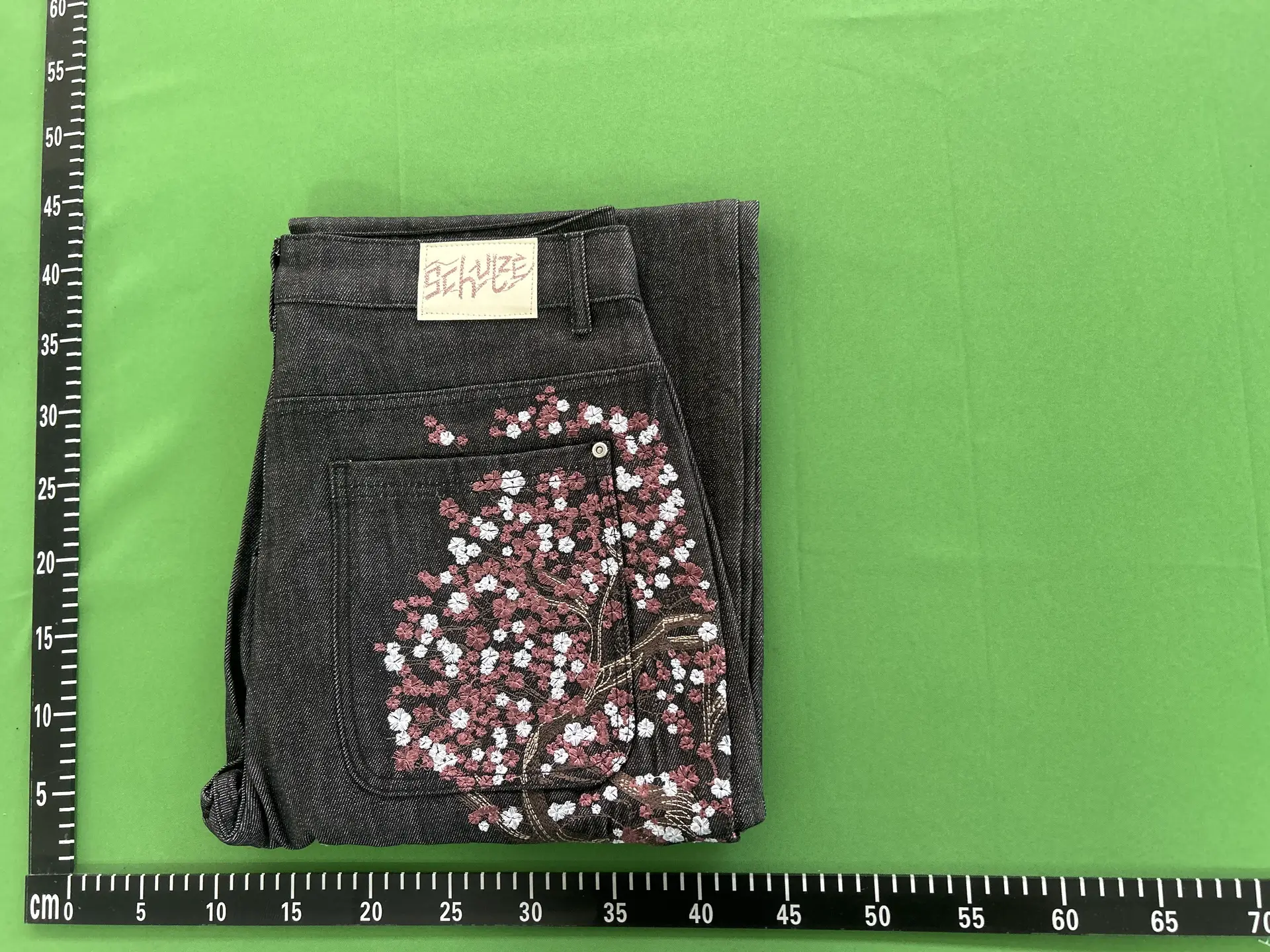 Embroidered Cherry Blossom Jeans Black