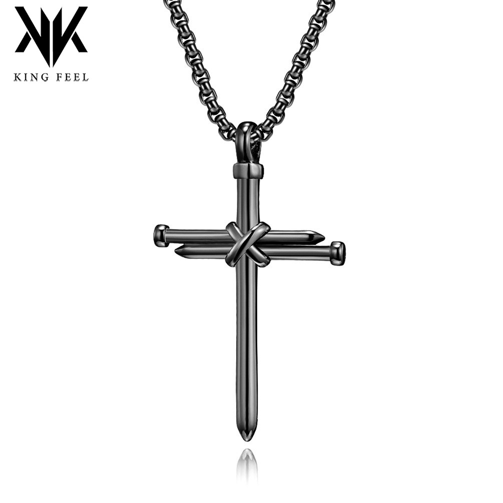 Cross-border European and American retro style stainless steel nail cross necklace personality niche titanium steel cross pendant