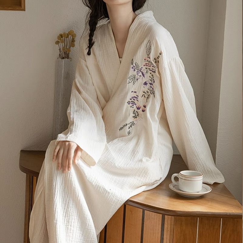[4734 Collection] New Chinese Style Nightgown Women's Chinese Style Long Sleeve Spring and Autumn 2025 New Simple Lace