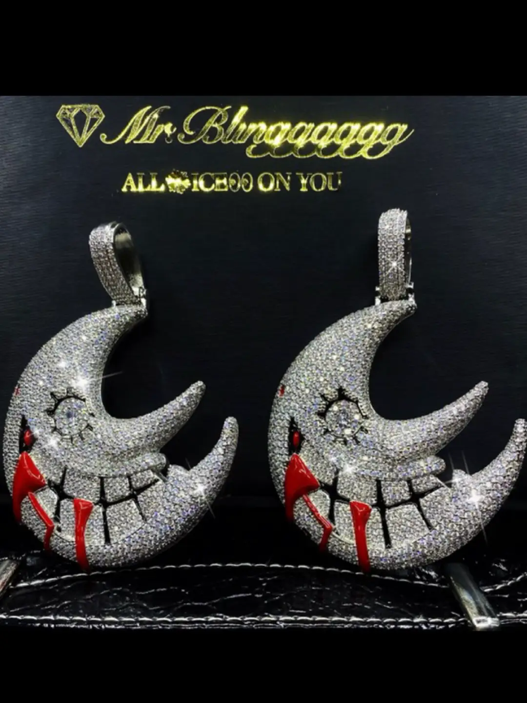 Mr. Blingggggg European and American Hip Hop Jewelry Trippie Redd Same Style Full Diamond Blood Moon Drop Oil Pendant