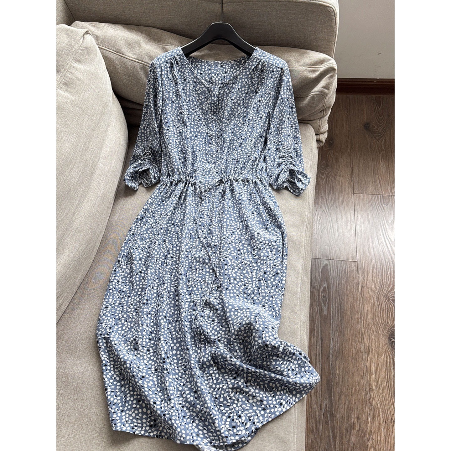 2026 Silk Mulberry Silk Ruched Sleeve Floral Dress, Waist-Cinching Long Dress, Shirt Dress Wholesale N2Fq89037