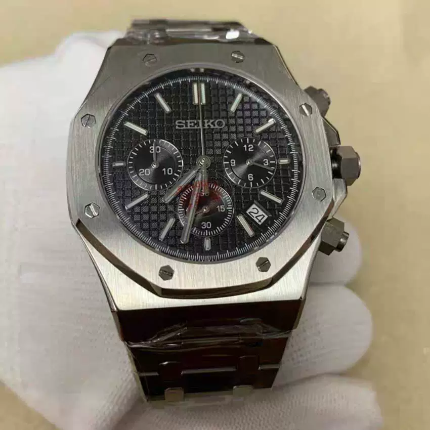 New Men's Modified Seiko Watch Vk63 Quartz Movement Sapphire Flat Glass Stainless Steel Case