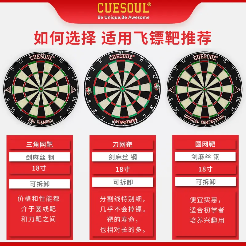 Cuesoul/Q Professional Hard Dartboard 18inch Kenyan Flax Target Competition Grade Indoor Club Board Suit