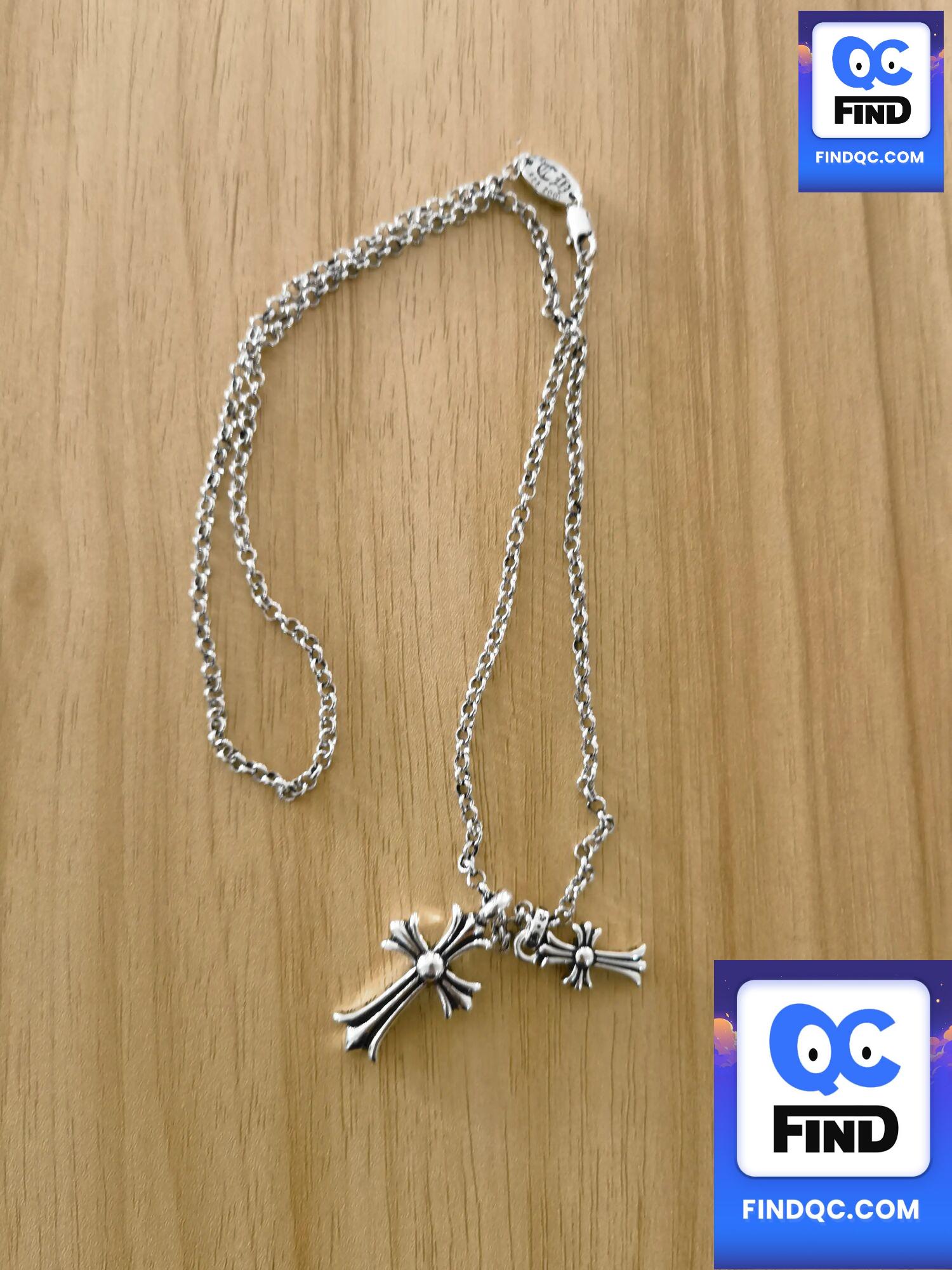 Ch Crouchun's New Double Cross Retro Old Necklace Internet Celebrity's Same Fashion Trendy Versatile for Men and Women Couples — QC-foto 2