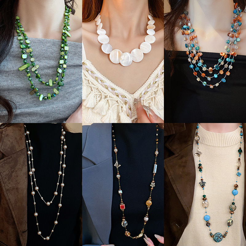 Bohemian Holiday Style Beaded Necklace Light Luxury High-end Sense Niche Distinctive Clavicle Chain Fashion Design Sense Necklace