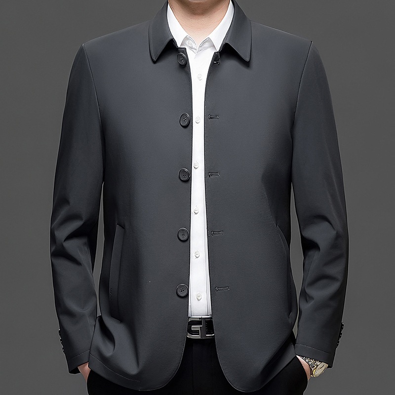 Fashionable Business Casual Middle-Aged Dad's Style Lapel Jacket Men's 2026 Spring New Korean Style Solid Color Coat Trendy