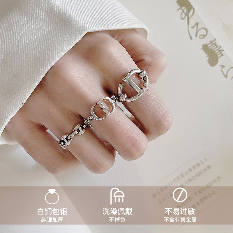 Lan Zhi 925 Silver Ring Fashionable Retro Ins Hand Jewelry Cross-Border Niche Design Pig Nose Ring Wholesale for Women