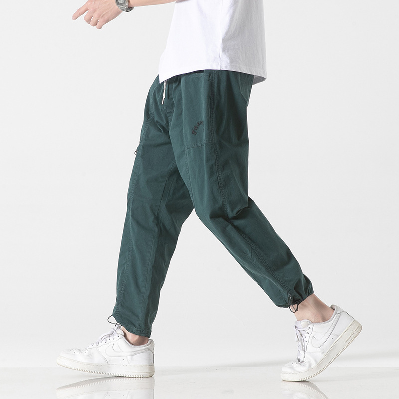 2022 Summer Trendy Thin Straight-Leg Pants Men's Loose Large Size Distinctive Comfortable Rope-Drawstring Hallun Overalls