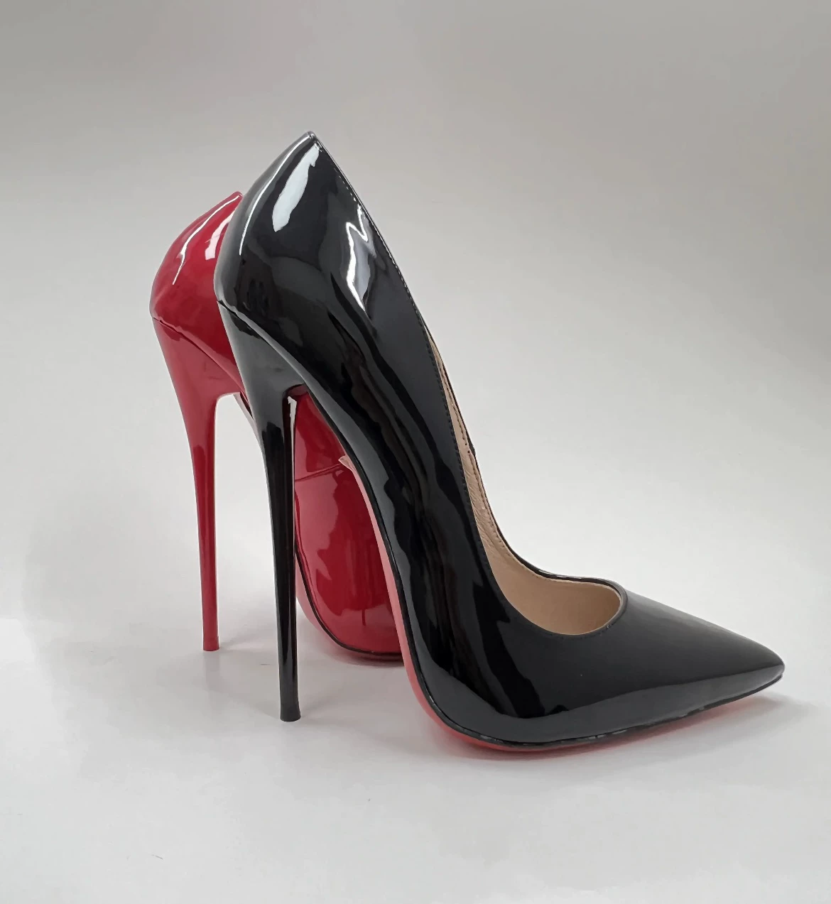 16/14cm Ultra-High Heel Single Shoes, Large Size Export Shoes, High Heels with Red Soles, Thin Heels, Patent Leather, Black Shoes, Real Photos