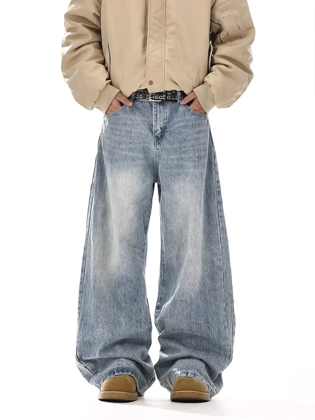 Retro Washed Deconstructed Jeans for Men and Women, American High Street Design, Versatile Loose Wide-Leg Casual Trousers for Couples