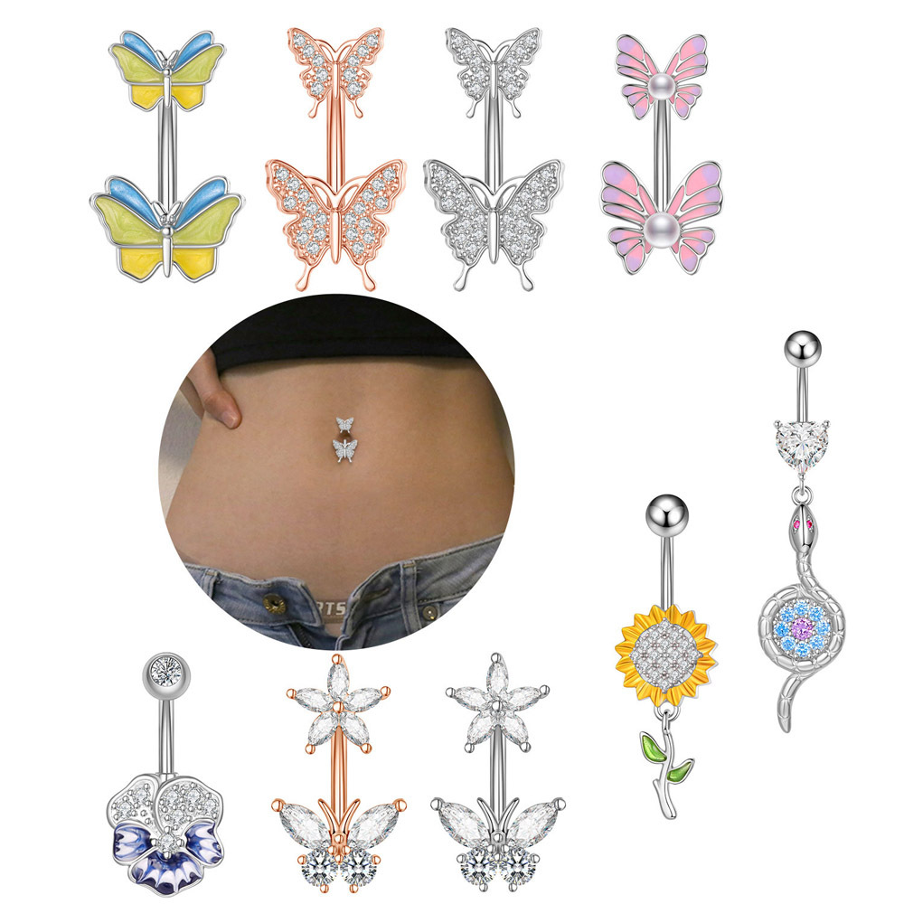 Cross-Border E-Commerce New Zircon Navel Nail Dripping Oil Navel Ring Piercing Jewelry Online Wholesale