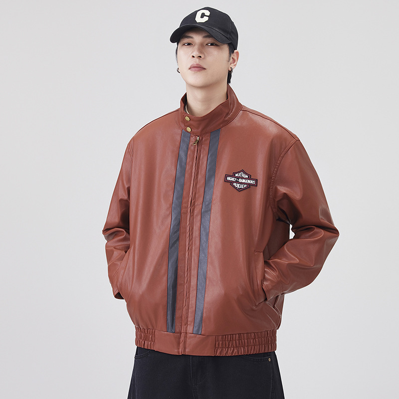 Pilot Leather Workwear Jacket Men's Autumn and Winter 2025 New Trendy Casual Color-Blocking Top