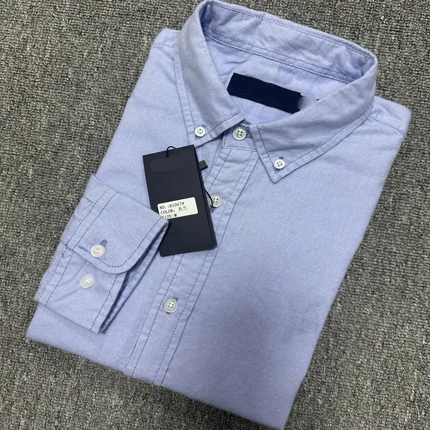 Spring and Autumn New Men's Pure Cotton Long-Sleeved Shirt, Slim Fit Business Casual Men's Solid Color Small Embroidered Logo Long-Sleeved Shirt