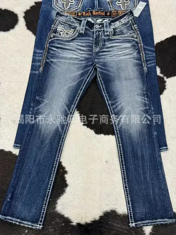 Washed old design sense cross-border factory direct European and American high street loose straight tube niche wide leg micro-blah jeans