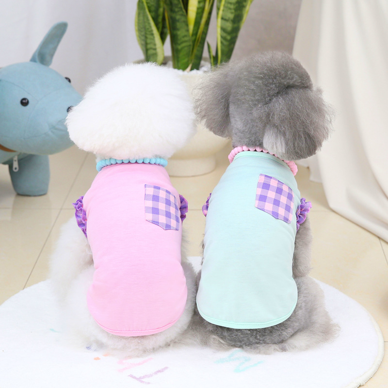 Pet clothes dog clothes spring and summer vest pet clothing cat clothing 22 plaid pocket vest wholesale
