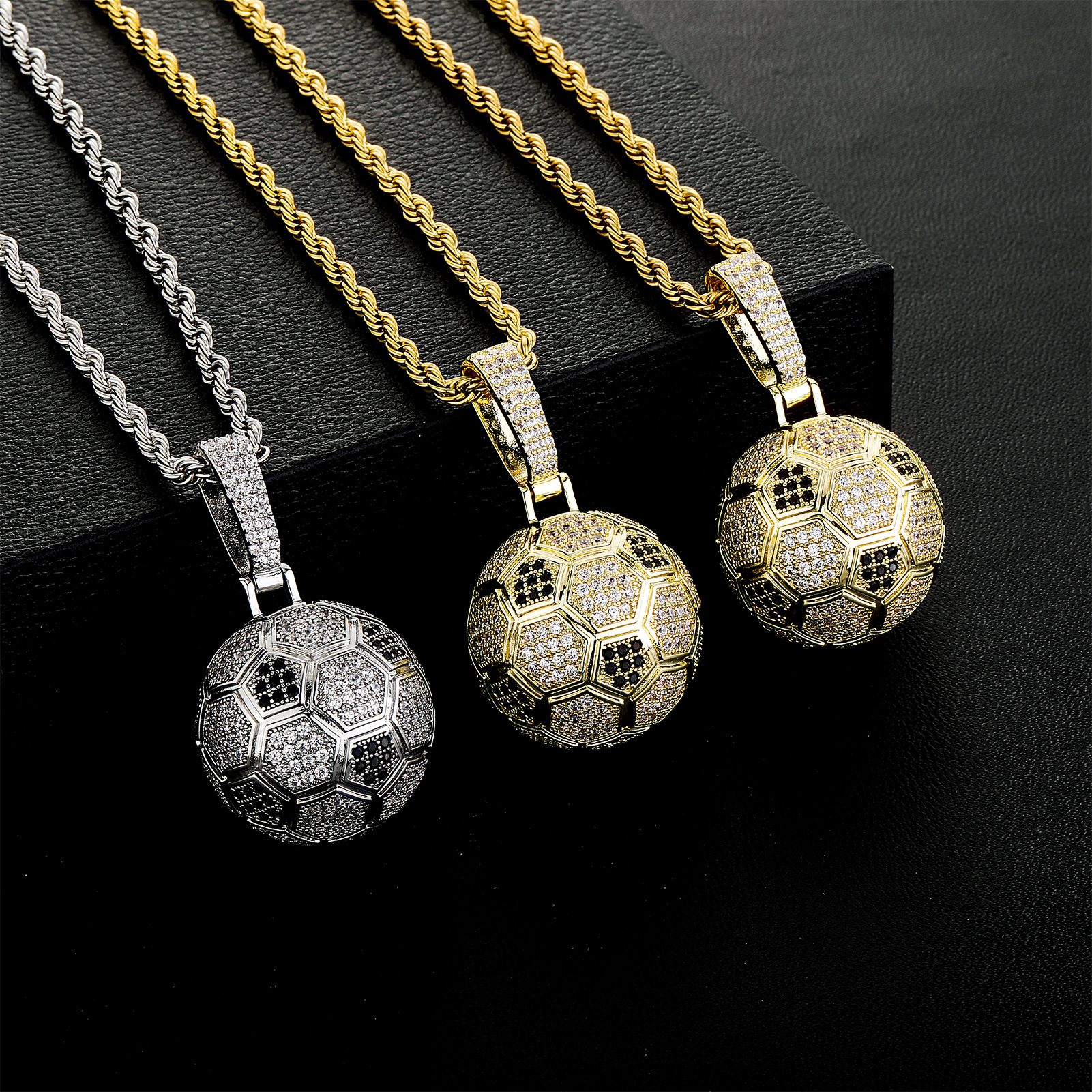 2026 Football Cup Pendant Micro-Inlaid Zircon Necklace European and American Style Trendy Gold-Plated Football Pendant Fan Jewelry