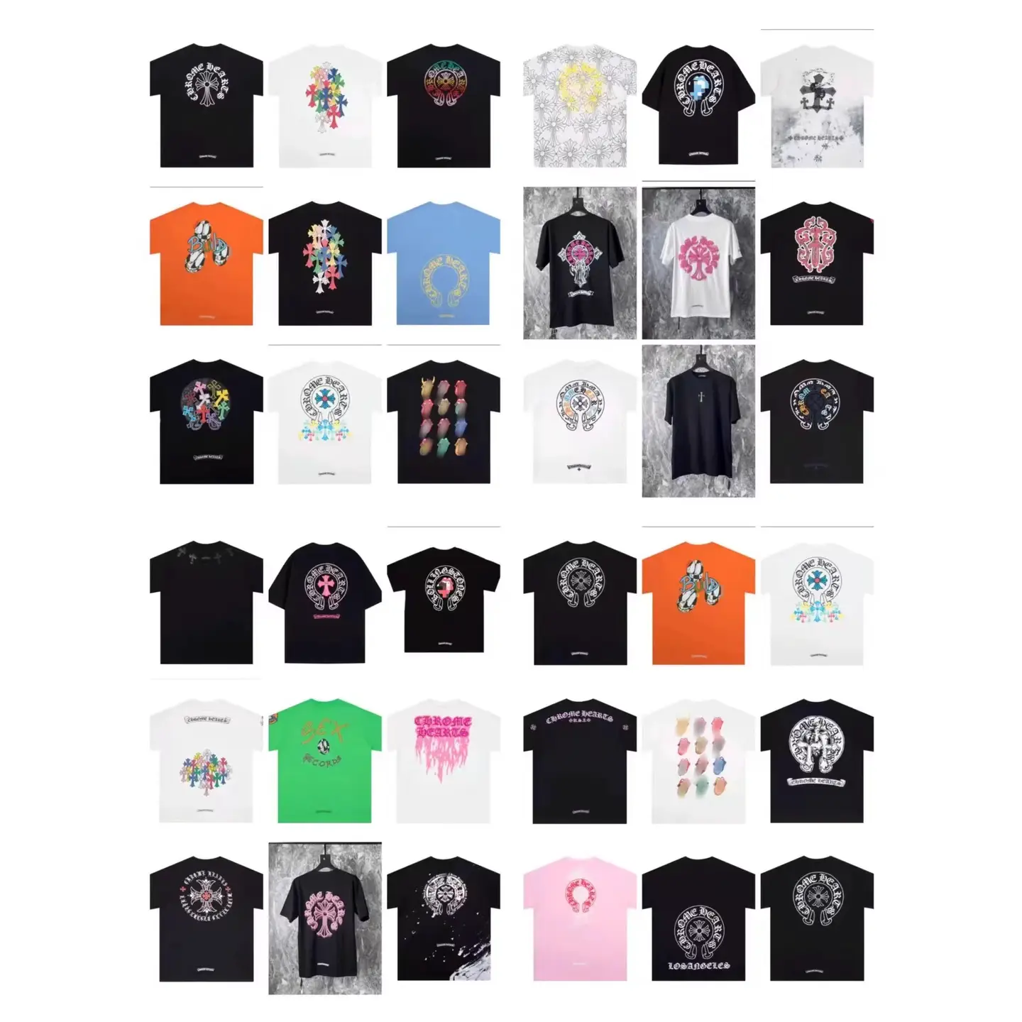 25 Chrome Heart Sanskrit Cross Print Pure Cotton Pullover Short-Sleeved T-Shirt for Young Men and Women Wholesale