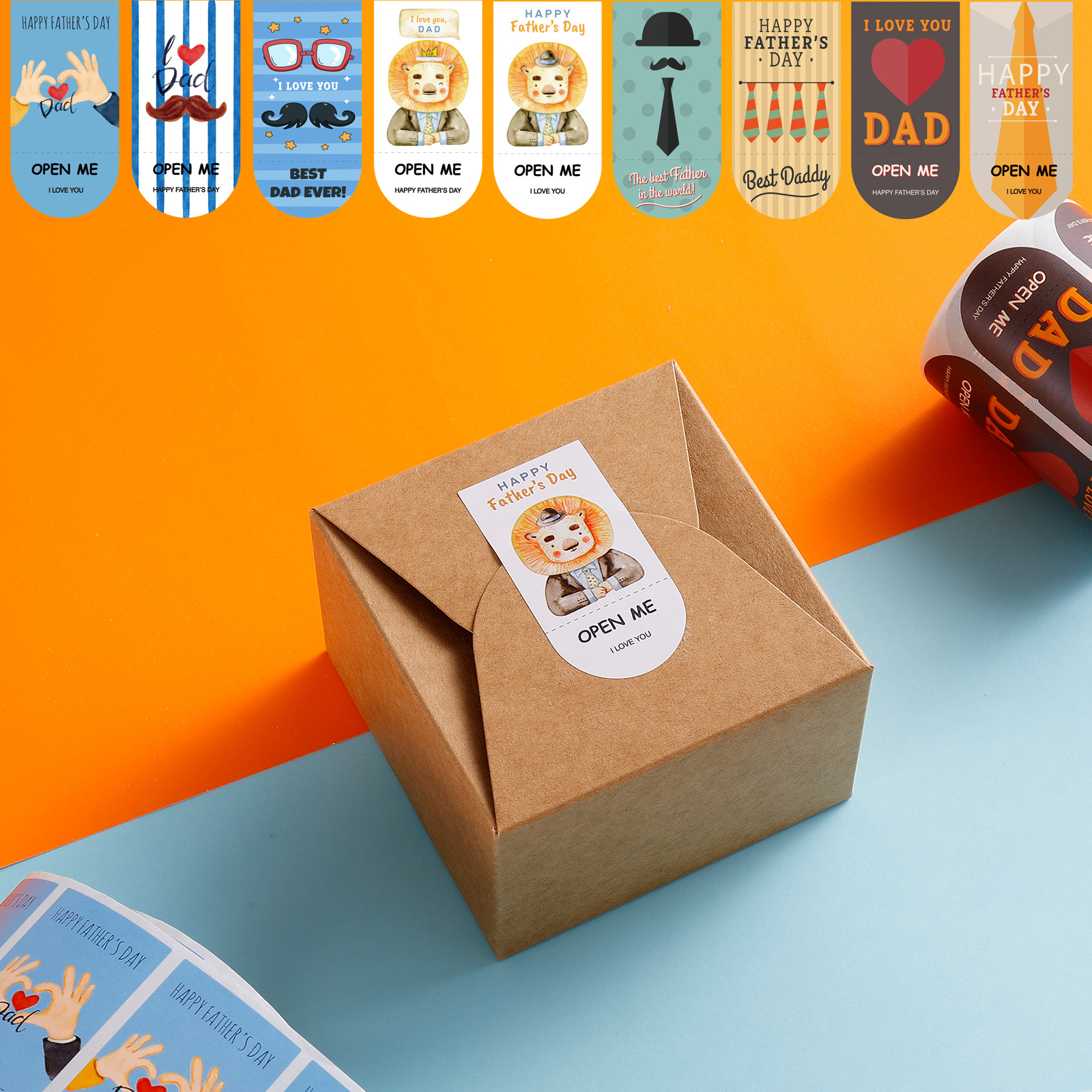 Father's Day Dad-Themed English Blessing Messages Packaging Stickers Hand-Drawn Style Arch-Shaped Adhesive Stickers