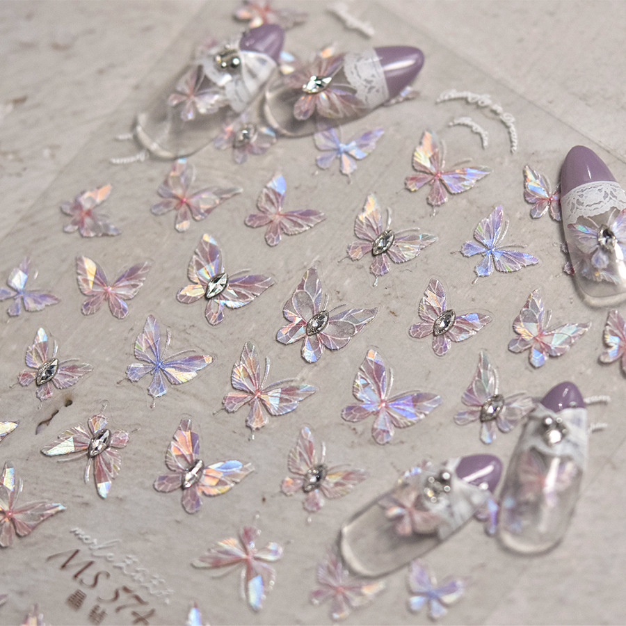 Tomoni&Don'T Miss the Crystal Diamond Stickers, Light and Mature Elegant, Ladylike Style Photo Nail Stickers, Purple Manicure Butterfly Stickers