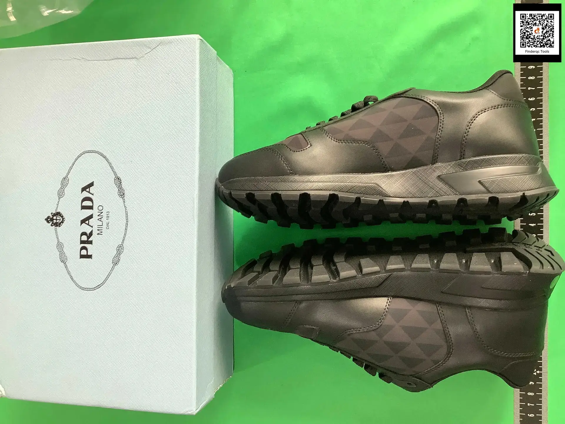Prada Men's Black Leather Triangle Print Sneakers